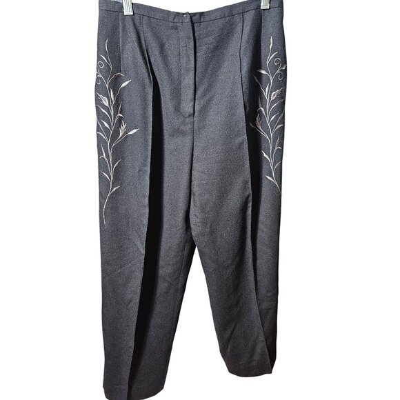 Harvé Benard Black Wool Blend Embroidered Trousers Size 10P Womens Petite - Picture 1 of 5